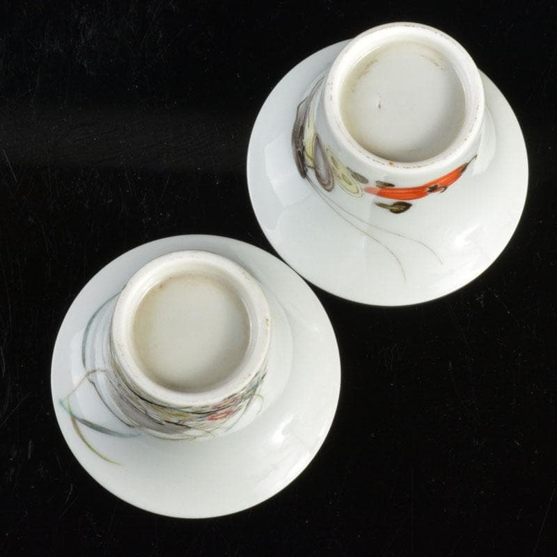 中国　景徳鎮　粉彩　蟋蟀文　酒杯　一對　M　R4791