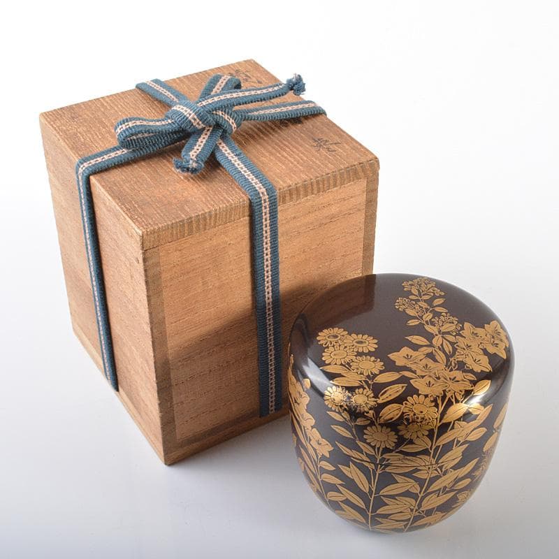 茶道具　漆塗　時代秋草蒔絵　棗　時代箱　M　R6284