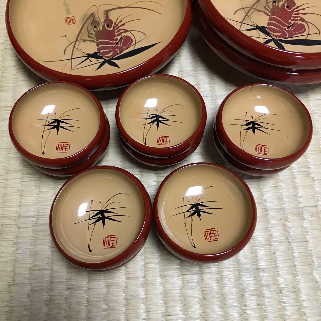 輪島塗 刺身皿10客セット漆器 エビと竹のデザインセット