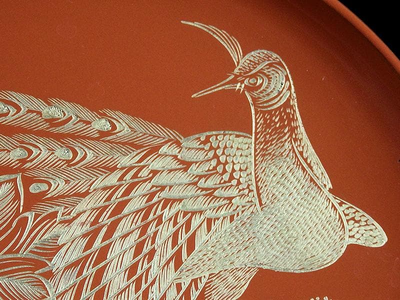 沈金　吸物椀　蝶に孔雀の図　朱色　木製品　５客　N1105AS-fbui