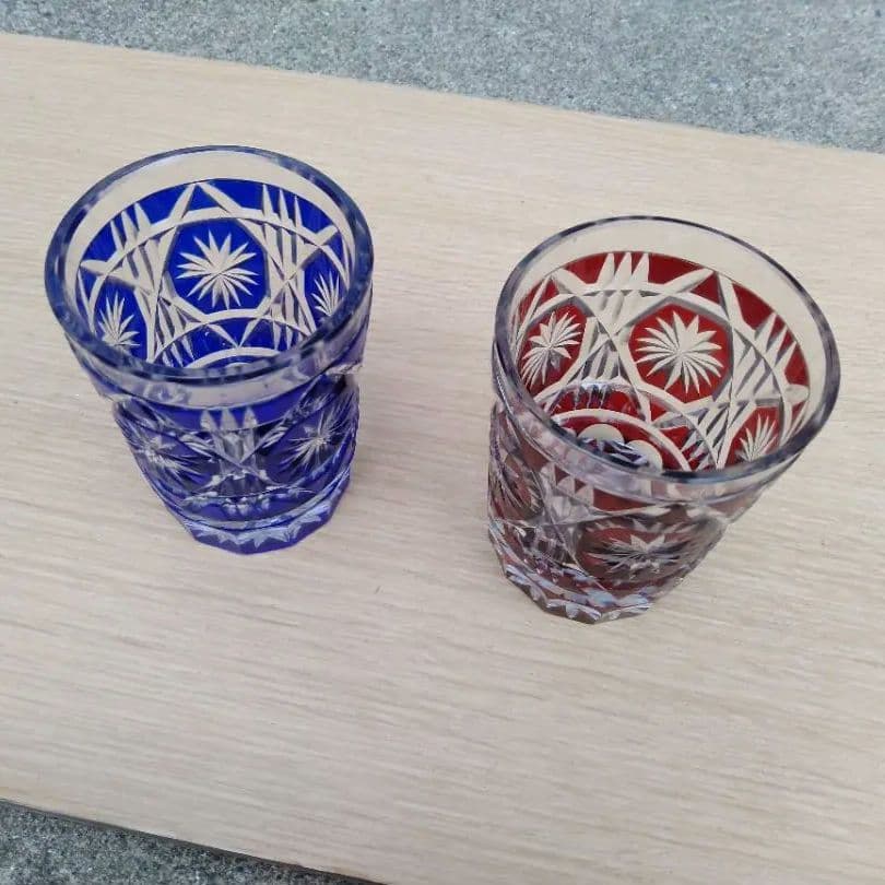 薩摩切子 創作切子 ペア クリスタル グラス タンブラー ２色 ブルー レッド
