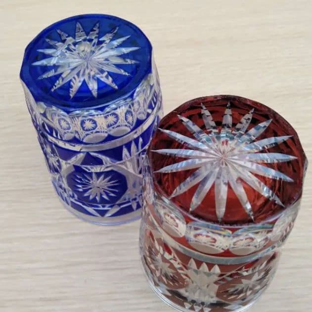 薩摩切子 創作切子 ペア クリスタル グラス タンブラー ２色 ブルー レッド