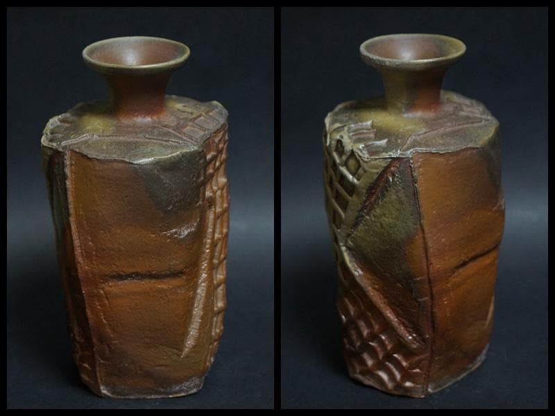 備前焼 小西陶蔵造 窯変造形徳利 共箱 酒器 備前市重要無形文化財★美品★