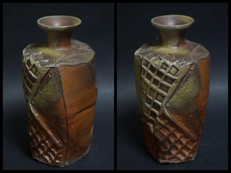 備前焼 小西陶蔵造 窯変造形徳利 共箱 酒器 備前市重要無形文化財★美品★