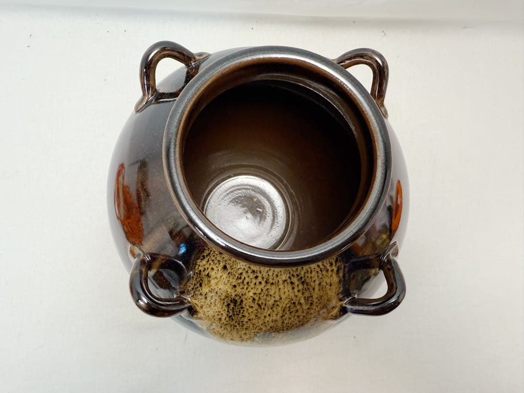 未使用 茶道具 平安 草山作 天目釉 飾壺 絹 陶印 飾網紐 口切茶事 共箱