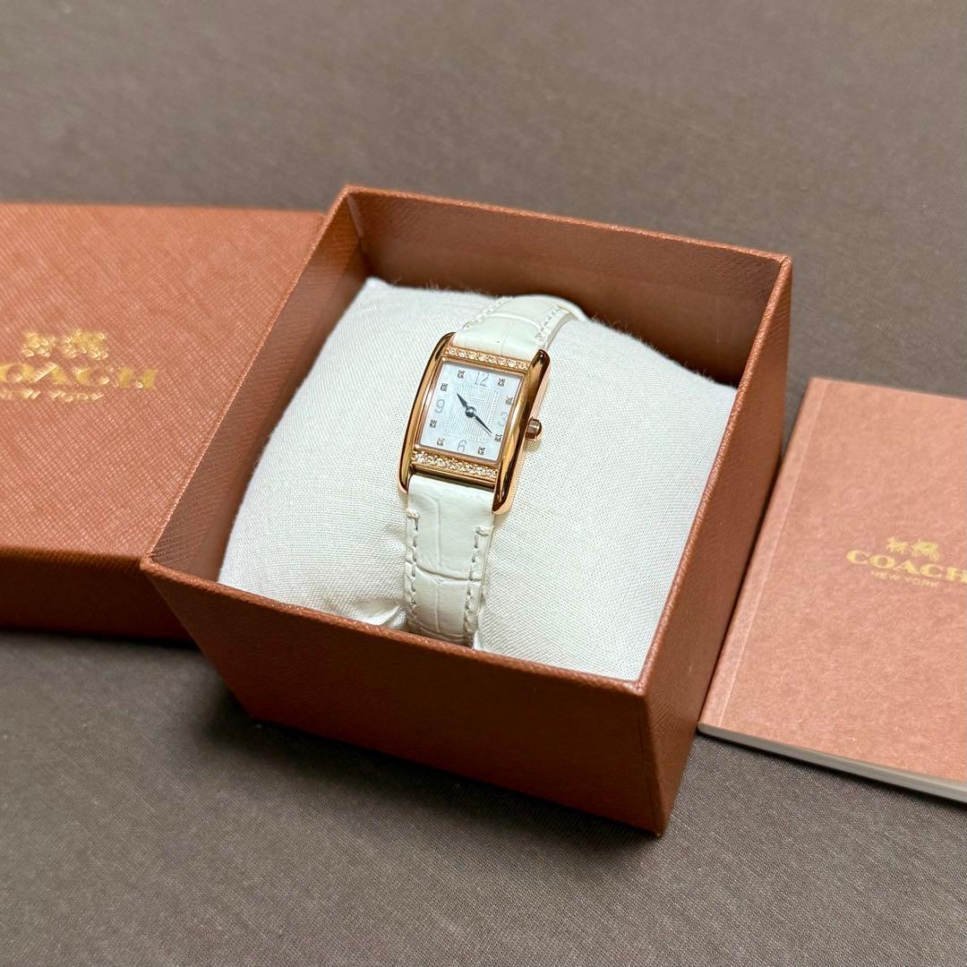 【新品未使用希少】COACH腕時計 ホワイトシェル ピンクゴールド レザーベルト