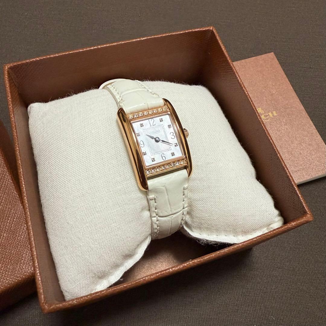 【新品未使用希少】COACH腕時計 ホワイトシェル ピンクゴールド レザーベルト