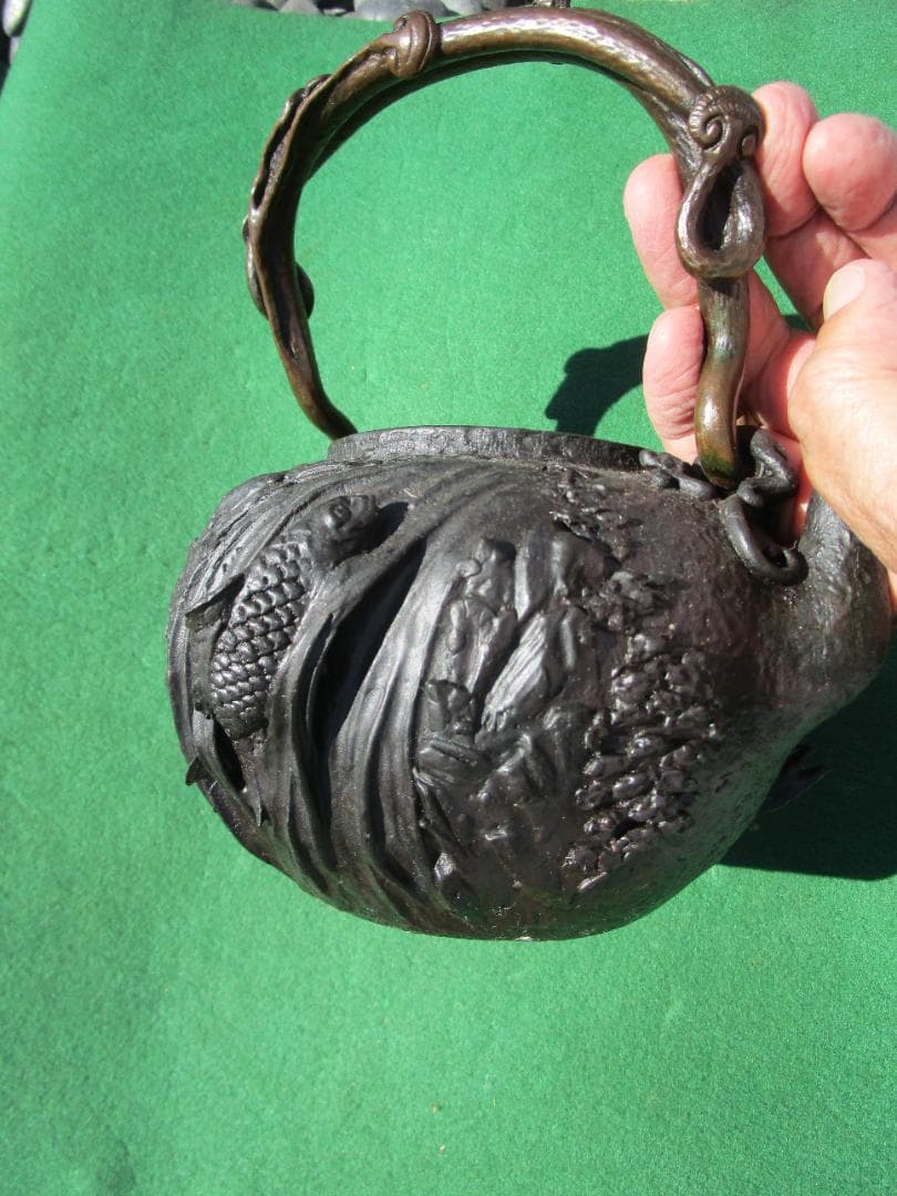 鉄瓶　銅蓋　細工物　水漏れ等なし　飾り物　1個