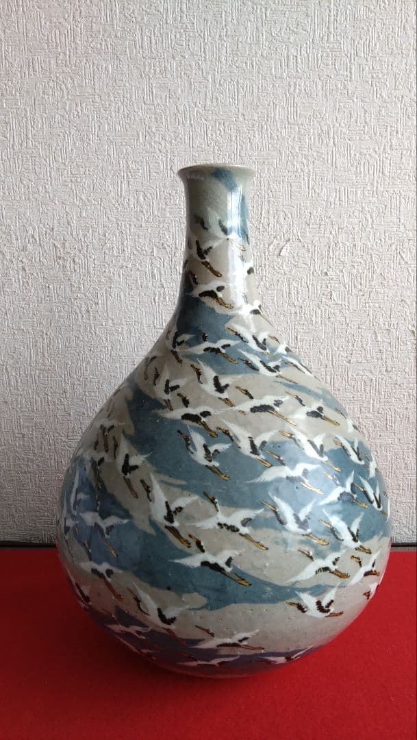 平安麦波　山本雄次　麦波　京焼　清水焼　花瓶　花器　鶴