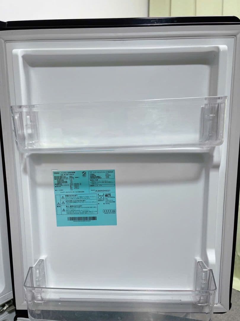福岡配送、設置込み2022年製Haier JR-NF148CK ブラック冷蔵庫