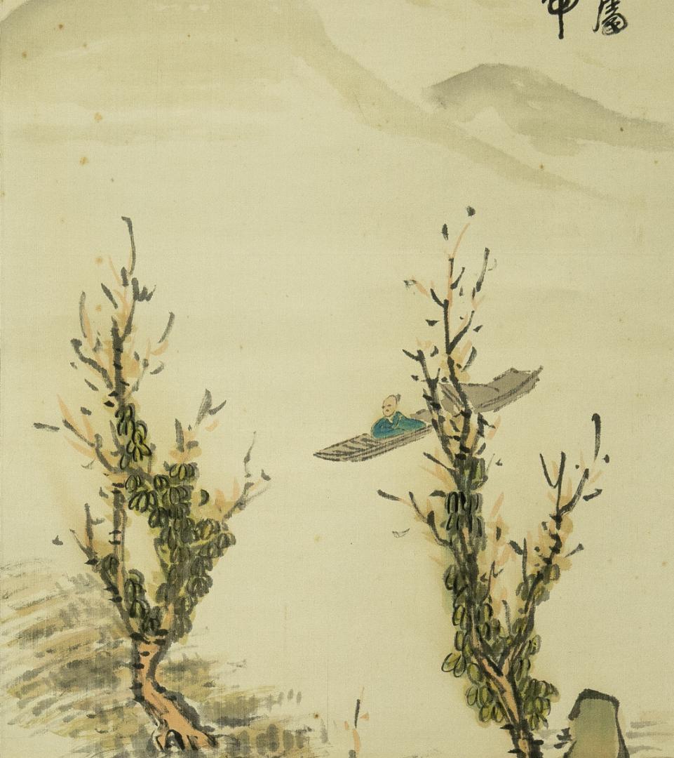 掛軸-1699　清水寺　大西良慶　山水画賛　絹本　松本大圓識箱