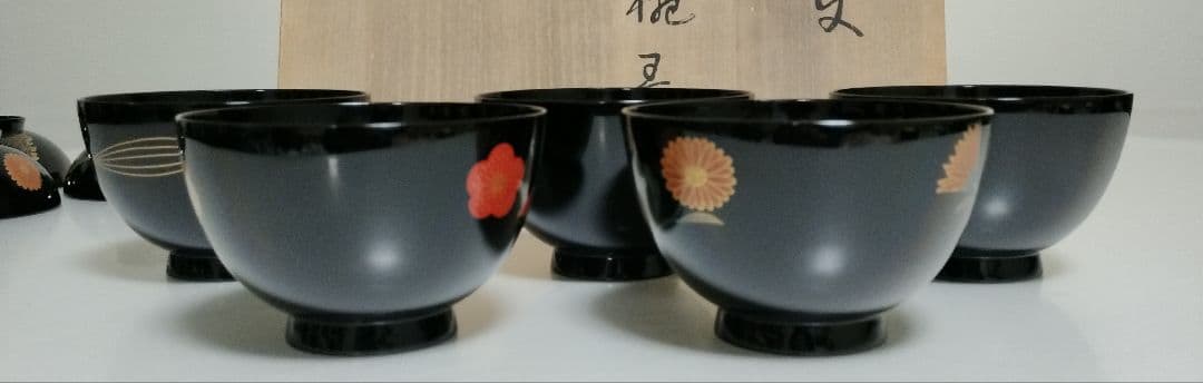 輪島塗　四君子蒔絵 遠山沈金　吸物椀　5客セット　角偉三郎など5人作家もの