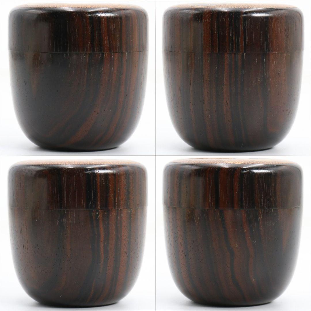 畑幸春作 縞黒檀に竹根嵌 高台寺蒔絵 中棗 茶道具 共箱　V946