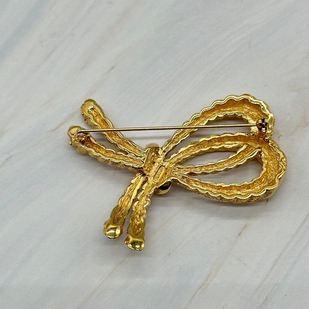 【美品】クリスチャンディオール ブローチ リボン ゴールド