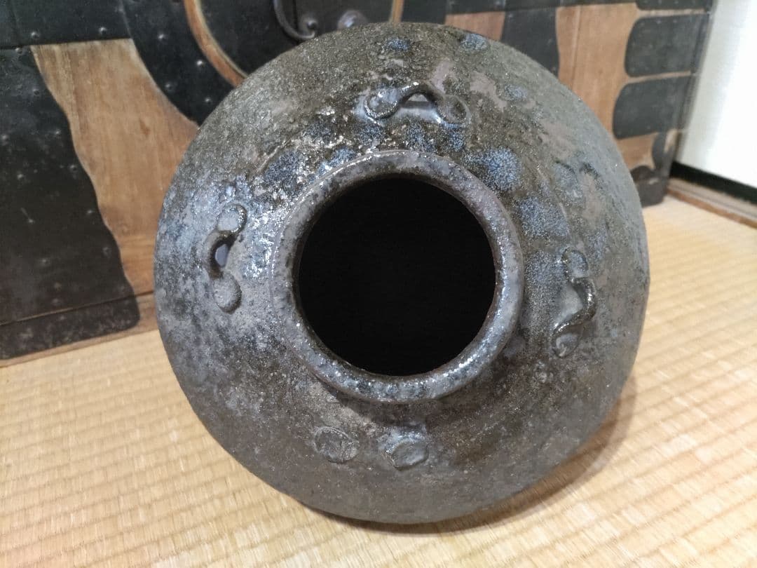 古唐津　叩き唐津　四耳壷　高26㎝　極薄作り1691ｇ