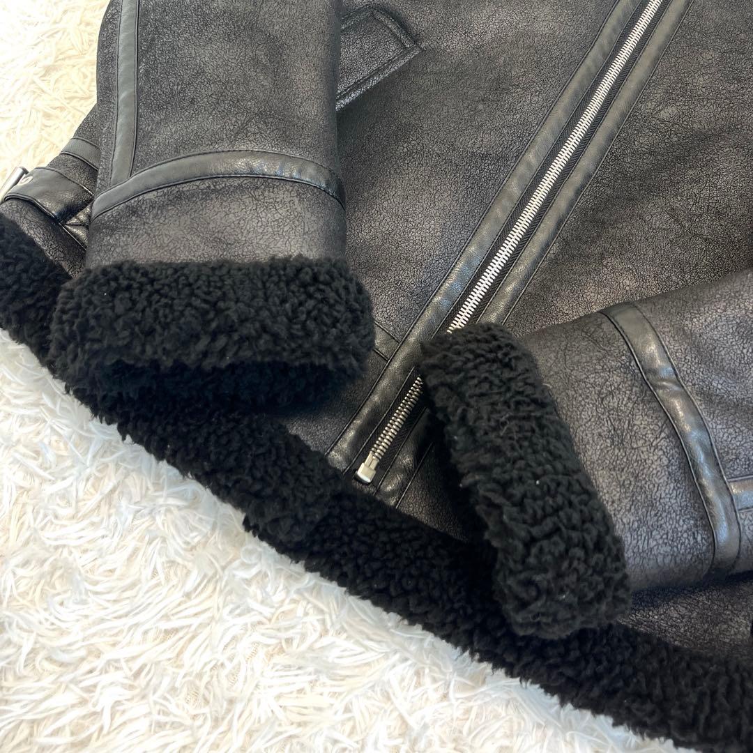 美品☆ ZARA ボアジャケット　フェイクレザー　ブラック　Lサイズ