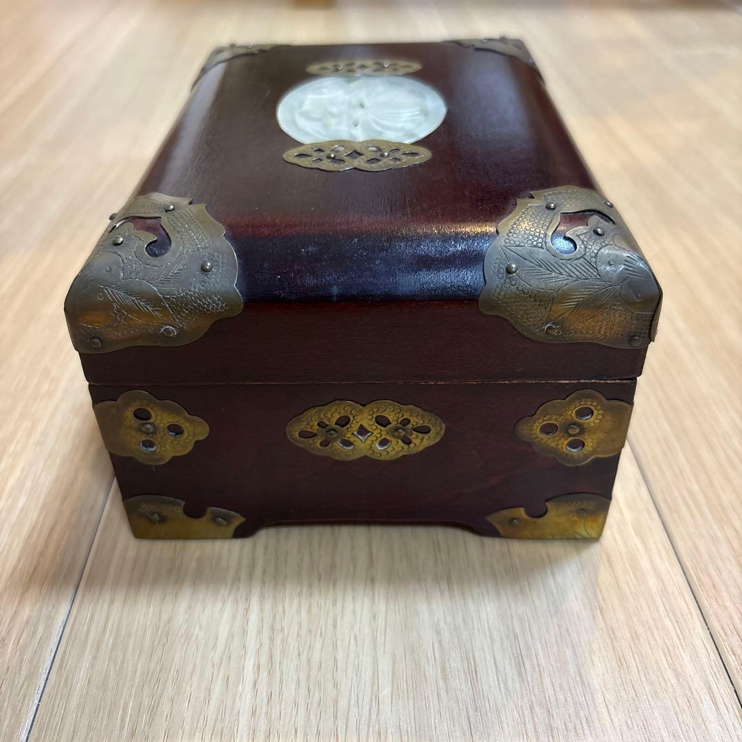 中国 白翡翠 彫刻 宝石箱 ジュエリーボックス　ビンテージ