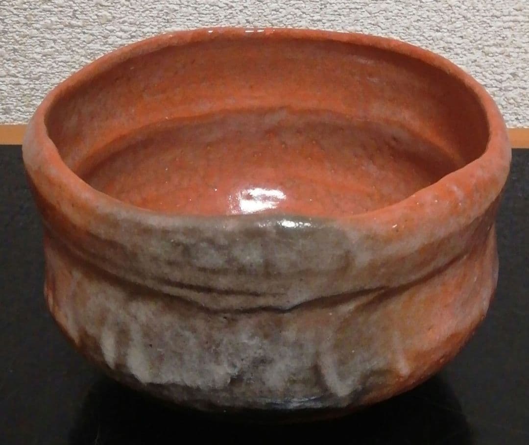 中村道年作　一休庵　赤楽　茶碗　共箱　茶道具