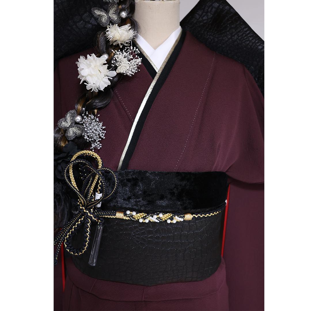 【美品】無地振袖3点セット ◆トールサイズ170.5cmエンジRa58