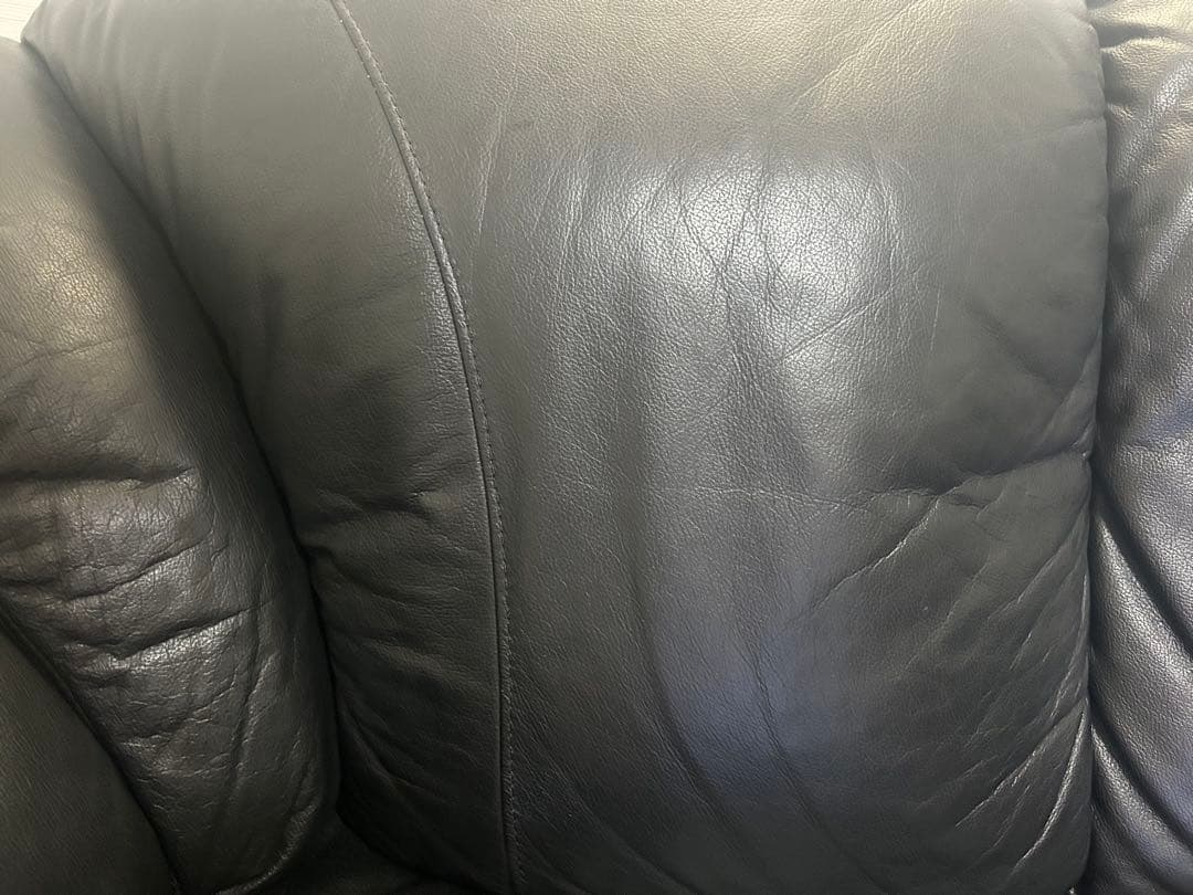 【ハル】黒本革レザー　3人掛けソファ