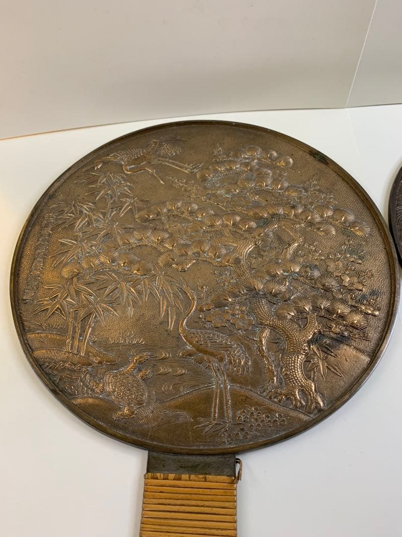 銅鏡 古い鏡2点 天下松村因幡守 手鏡 古鏡 骨董品 アンティーク