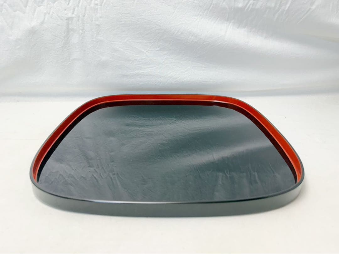 未使用 懐石道具 塗師 信斎作 木製 黒真塗胴張膳 内朱縁 十客揃 会席膳 共箱