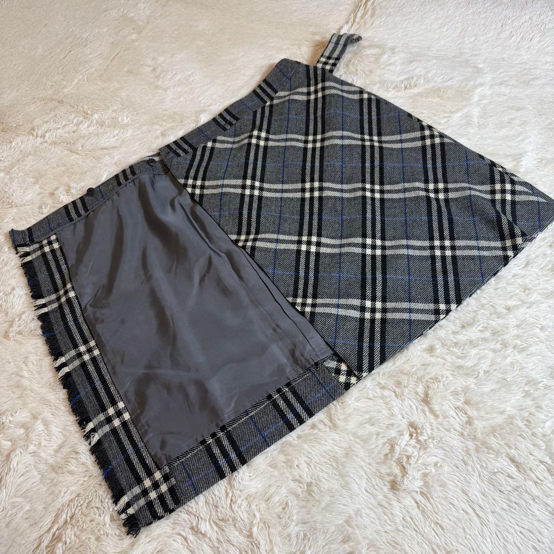 バーバリーロンドン ノバチェック 巻きスカート ラップスカート 36 カシミヤ混