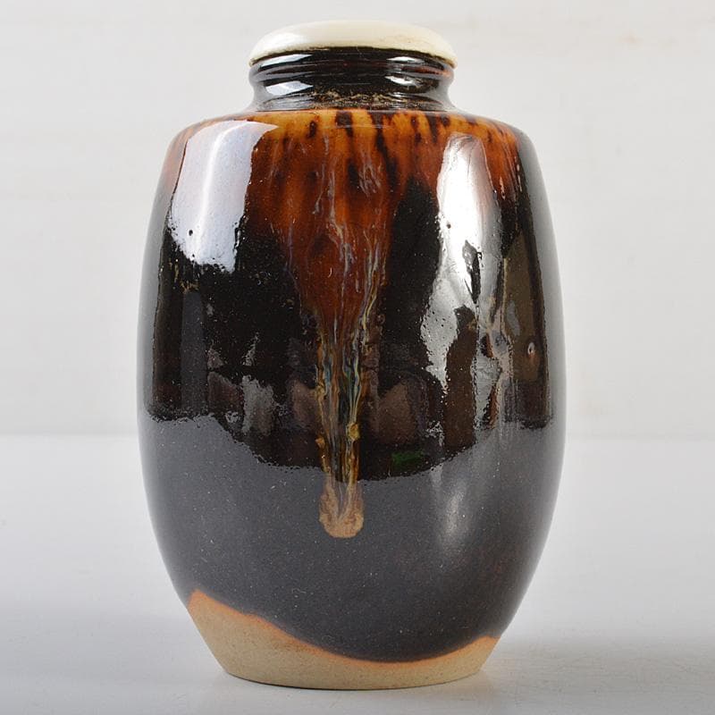 茶道具　京焼　洛東 　桶谷定一作　瀬戸釉　肩衝茶入　仕覆付　共箱　V　R7143