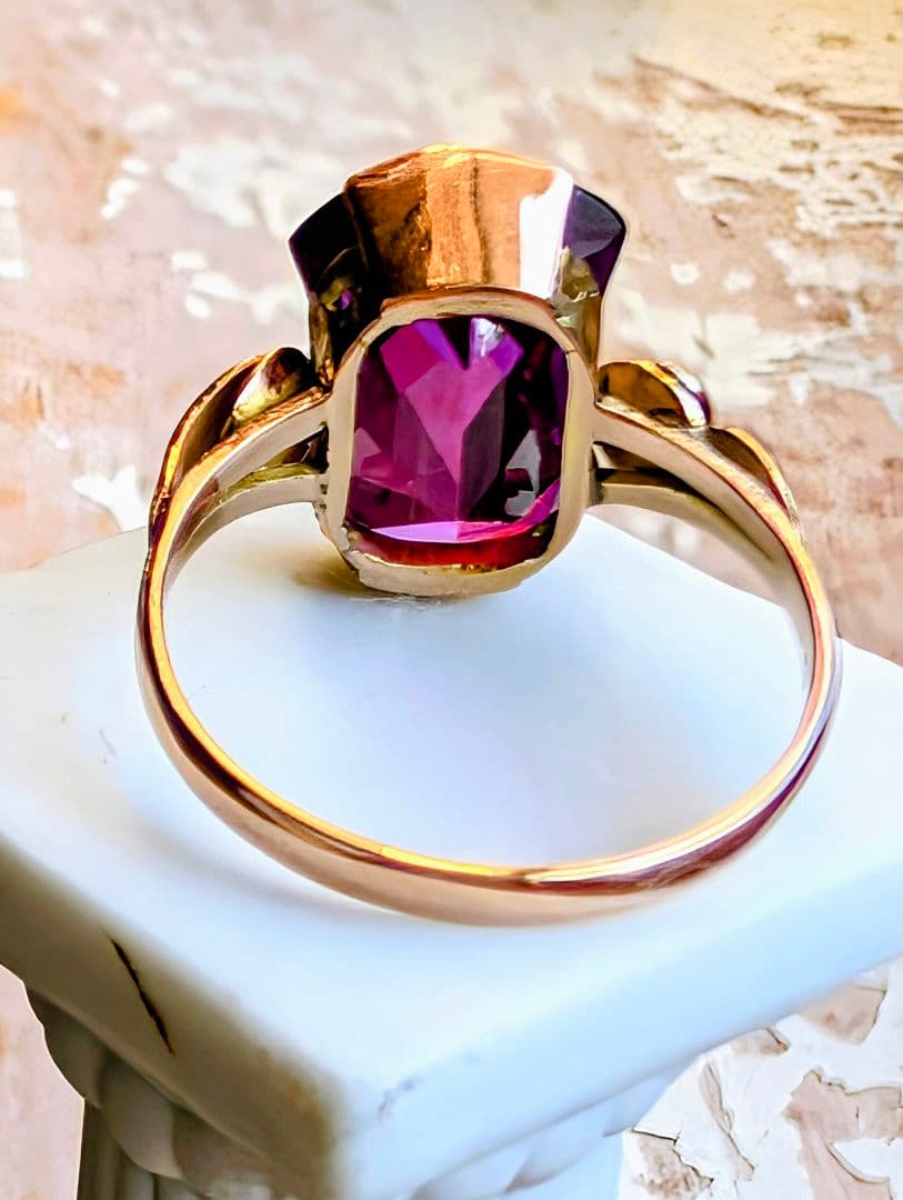 け*い様 レアカット✨️K18 昭和ヴィンテージ 合成サファイアリング 10号