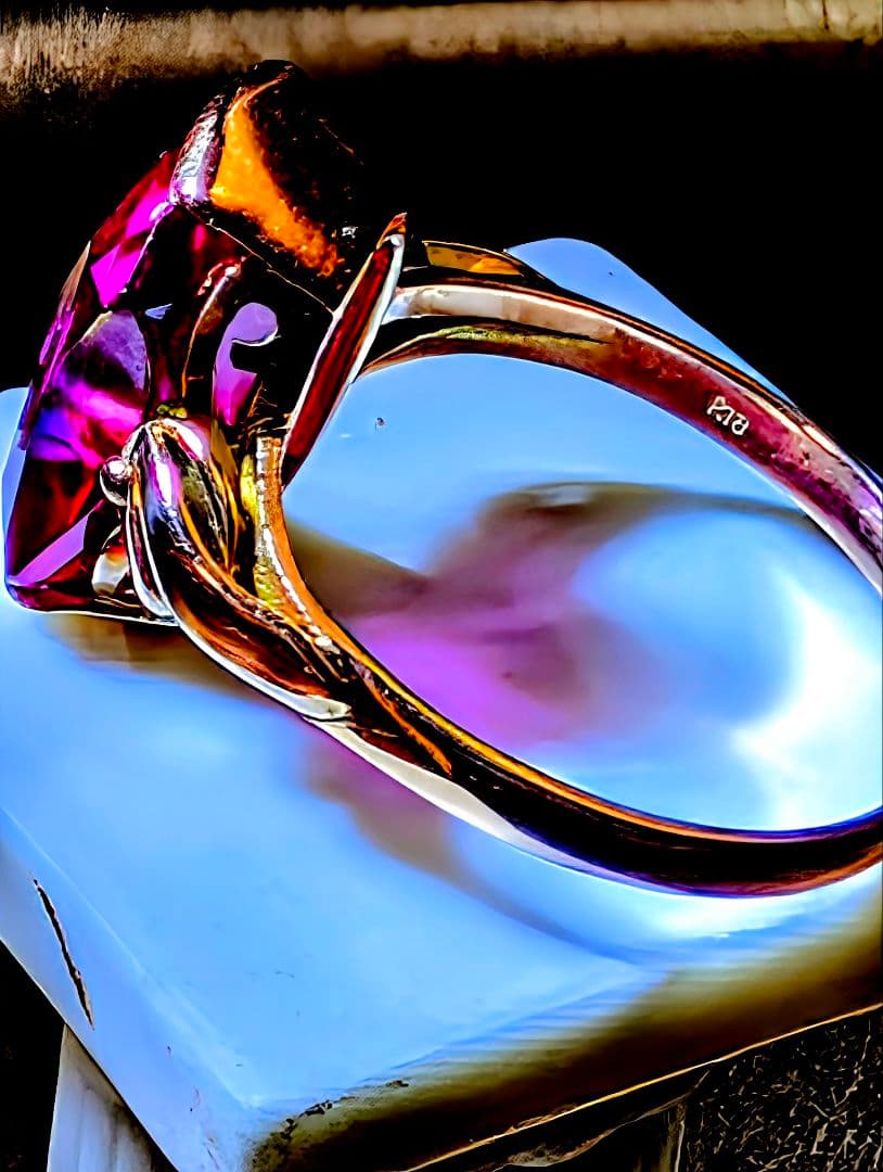 け*い様 レアカット✨️K18 昭和ヴィンテージ 合成サファイアリング 10号