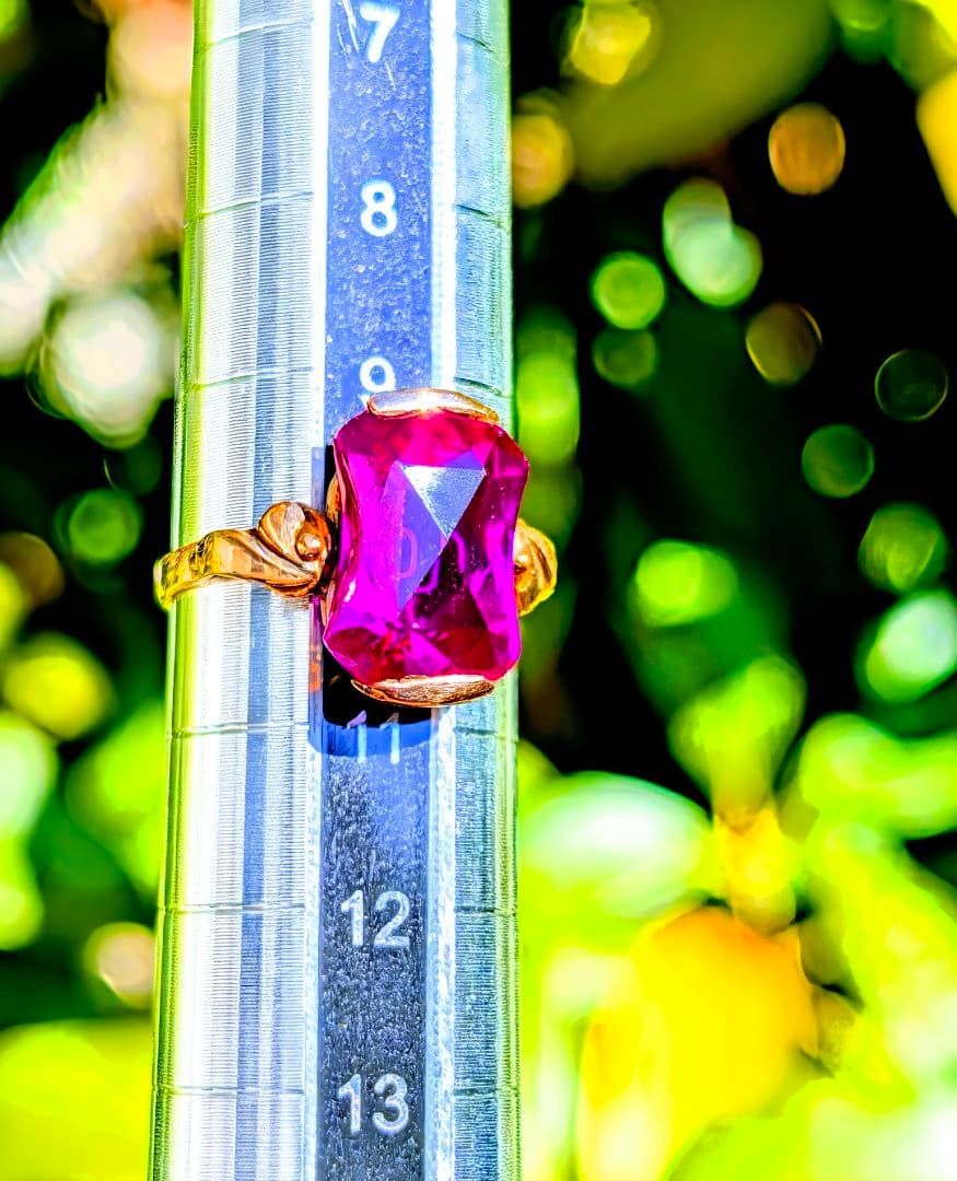 け*い様 レアカット✨️K18 昭和ヴィンテージ 合成サファイアリング 10号