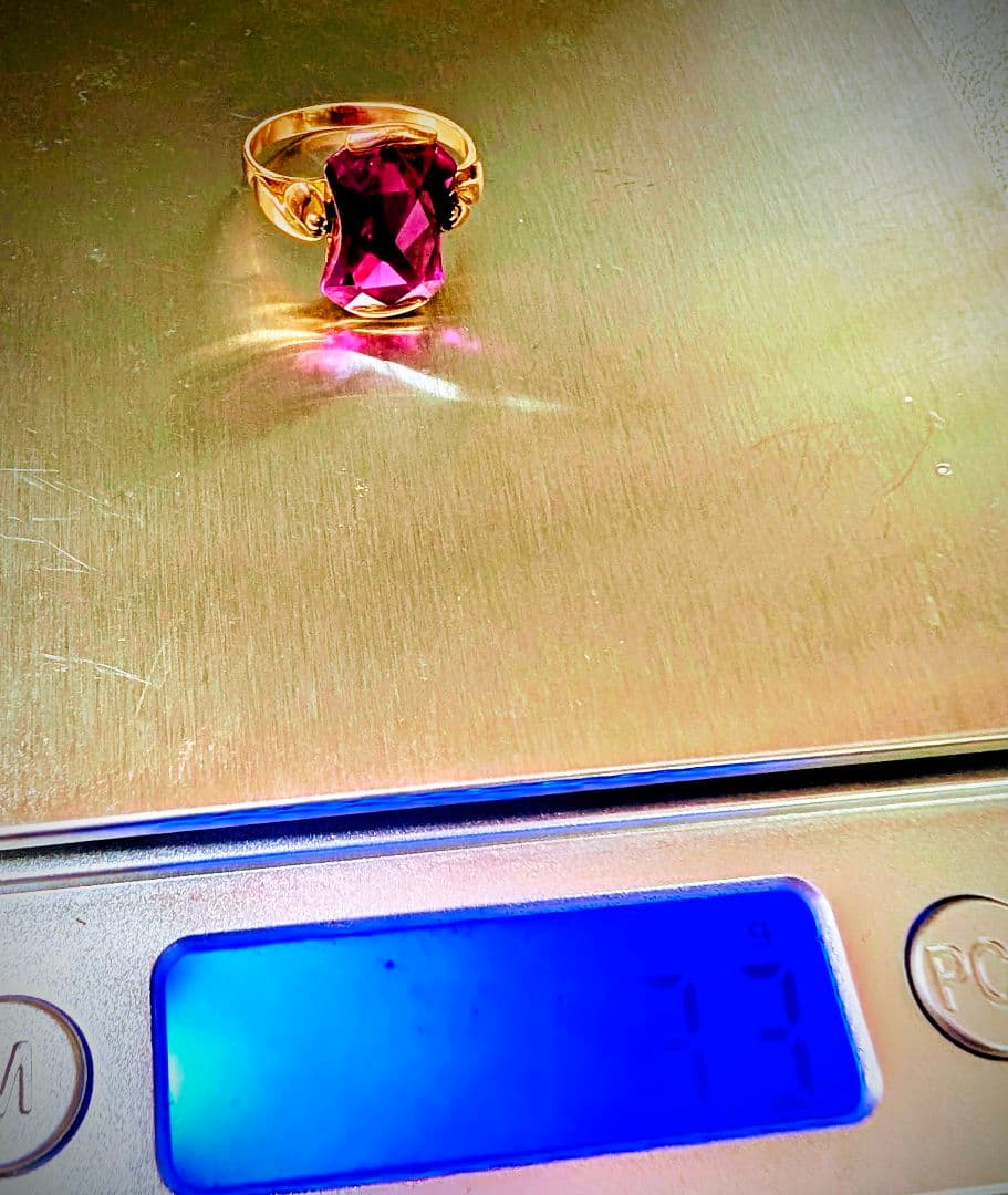 け*い様 レアカット✨️K18 昭和ヴィンテージ 合成サファイアリング 10号