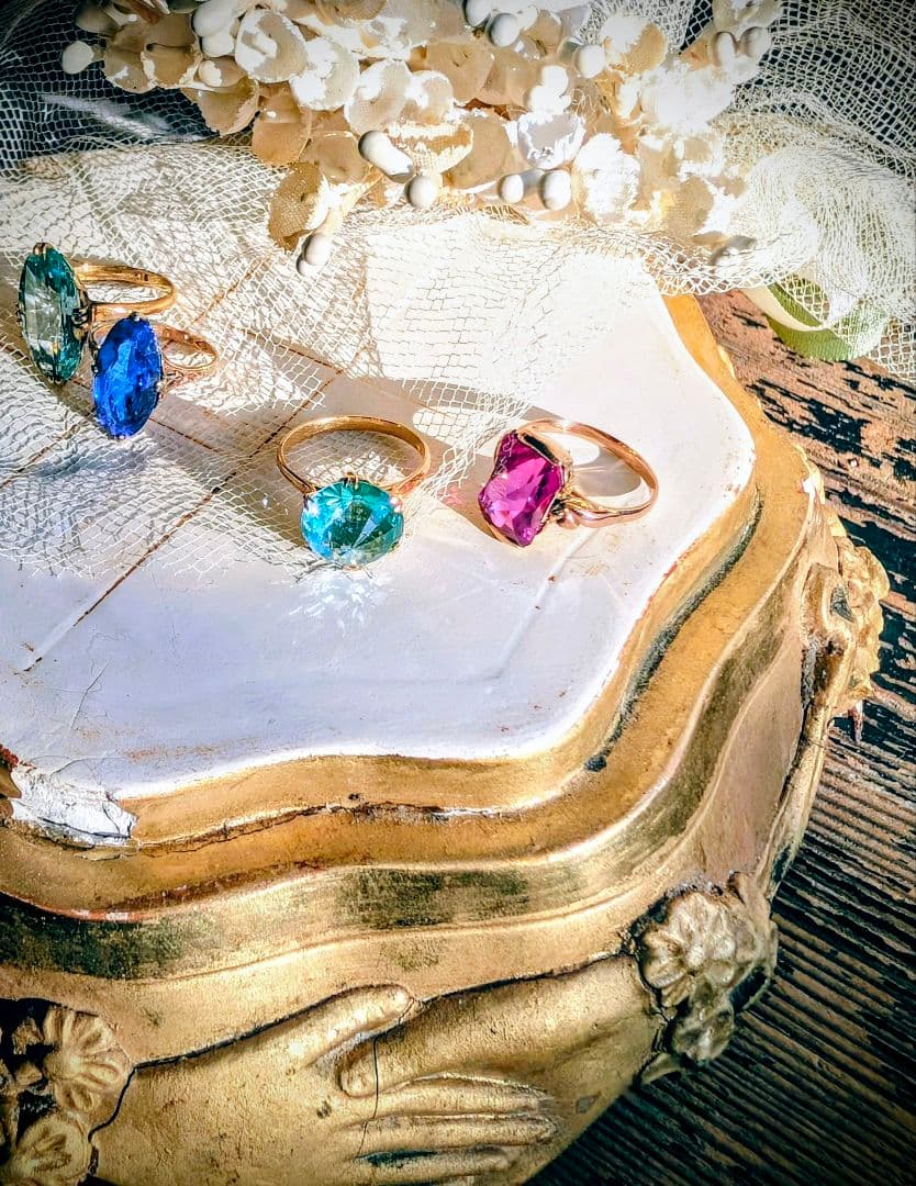 け*い様 レアカット✨️K18 昭和ヴィンテージ 合成サファイアリング 10号