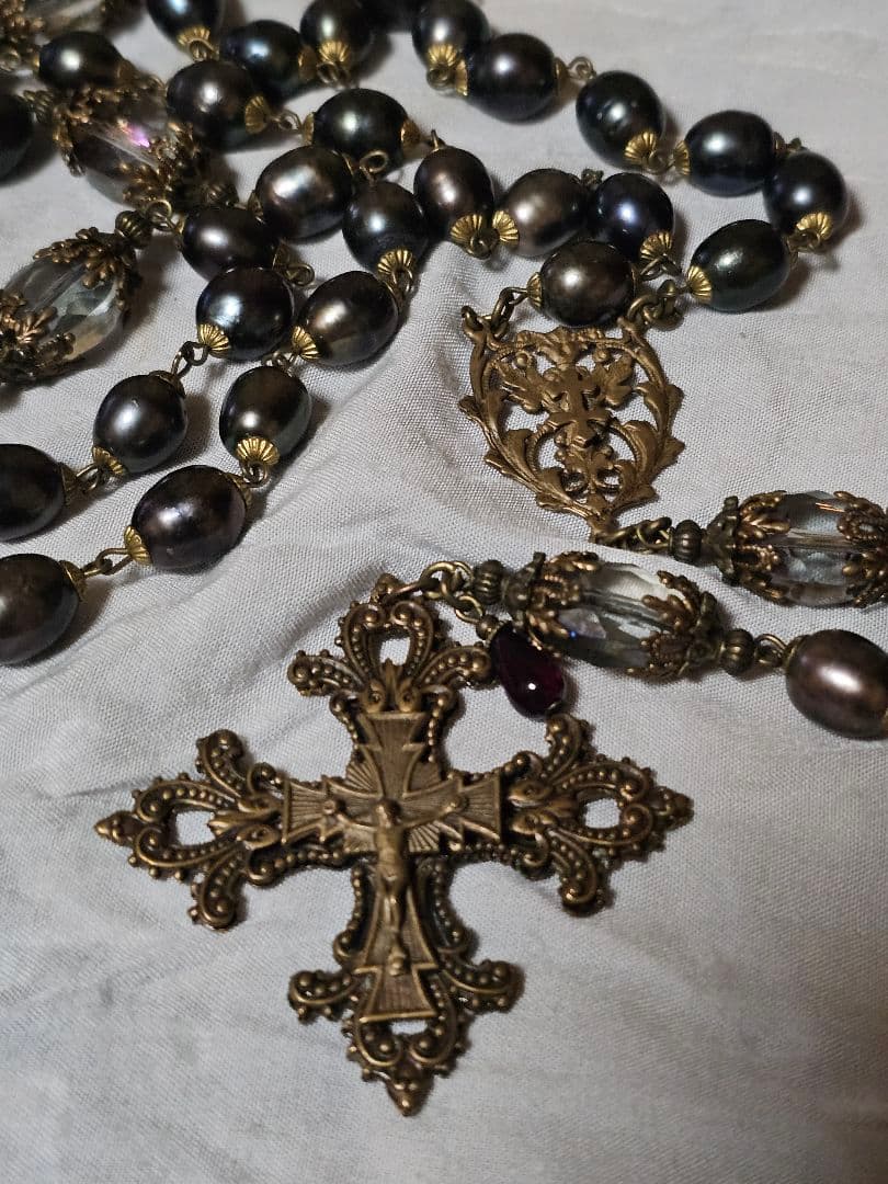 黒淡水パールとブロンズのロザリオ 難あり