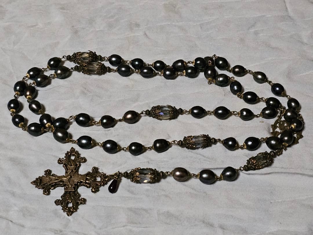 黒淡水パールとブロンズのロザリオ 難あり