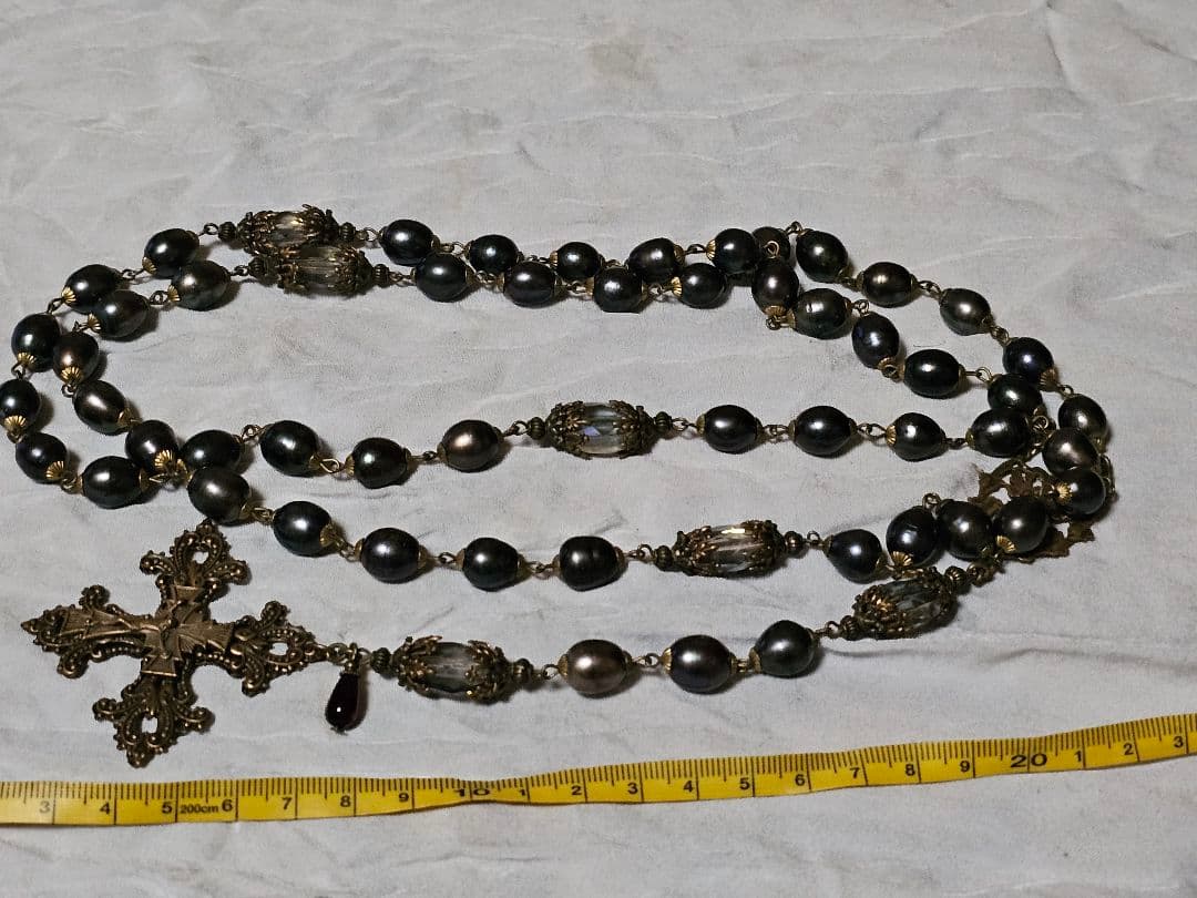黒淡水パールとブロンズのロザリオ 難あり
