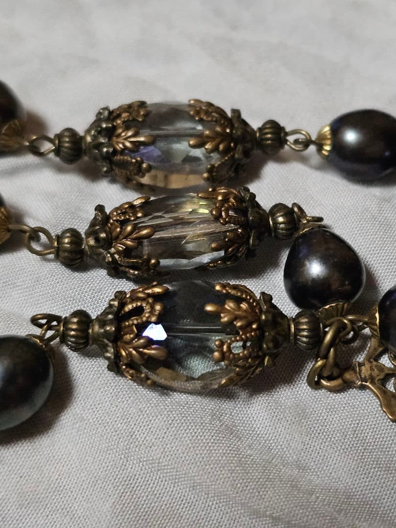 黒淡水パールとブロンズのロザリオ 難あり