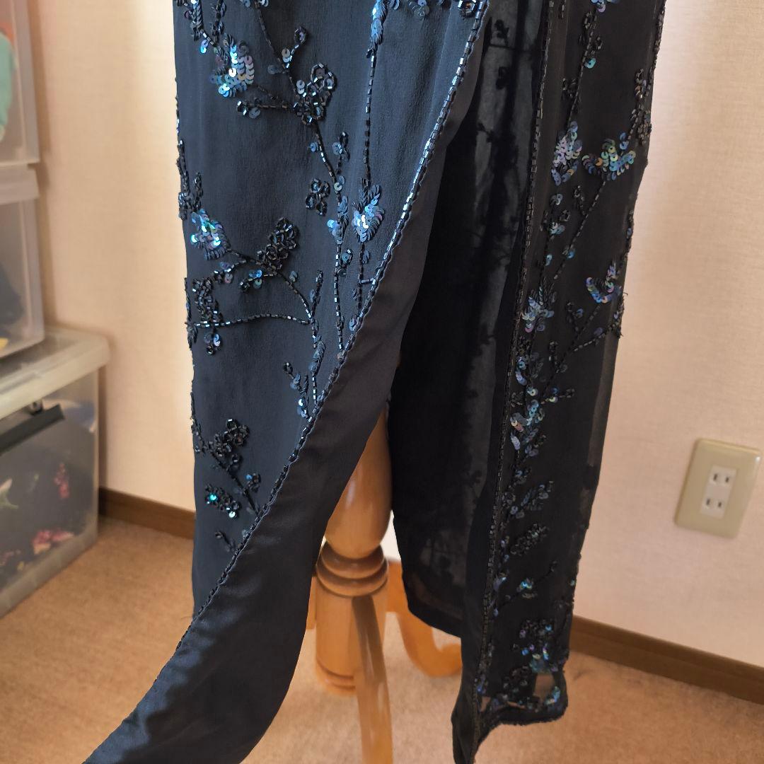 アドリアナパペル 黒のビーズ刺繍 ロングドレス us6 シルク パーティ