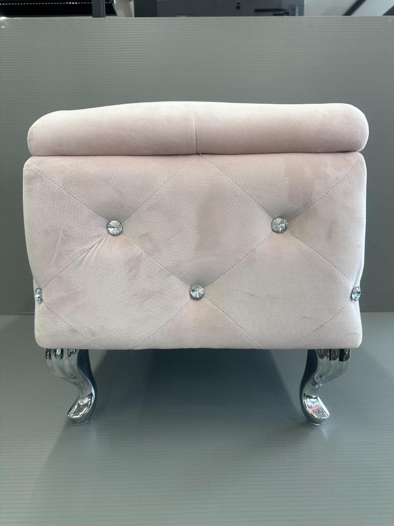 ベルベット＆クリスタルボタン付き オットマン スツール 収納付き ピンク