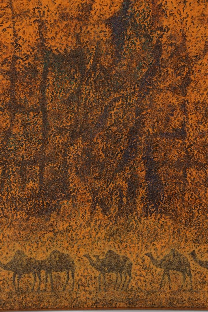 忠明 額装絵画 作品「交河故城」 日本画調 シルクロード砂漠風景 共シール 箱付