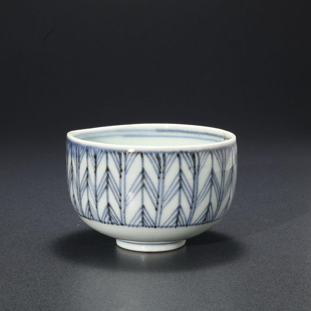 古伊万里　ころ茶碗　染付矢羽　骨董　R1378w2