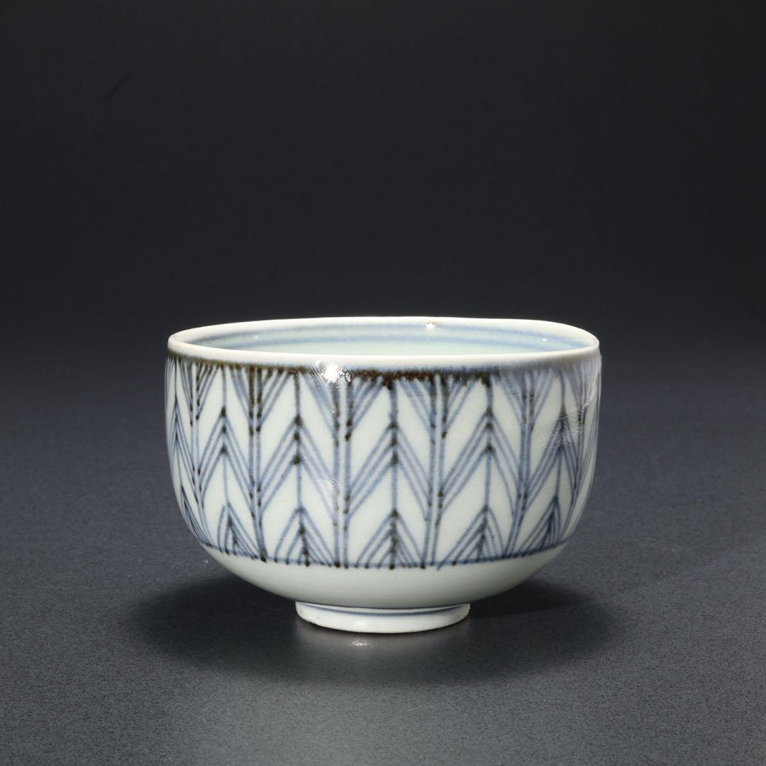 古伊万里　ころ茶碗　染付矢羽　骨董　R1378w2