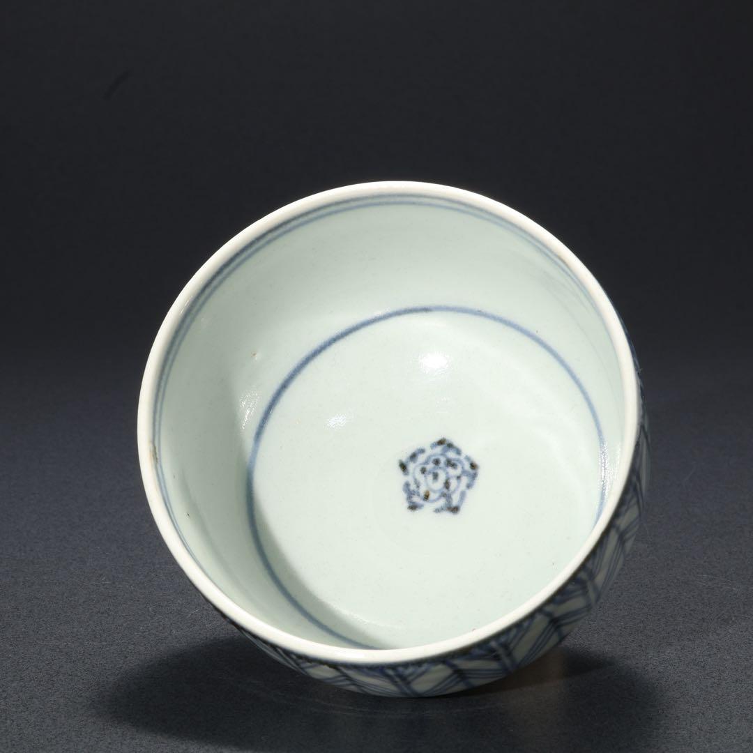 古伊万里　ころ茶碗　染付矢羽　骨董　R1378w2