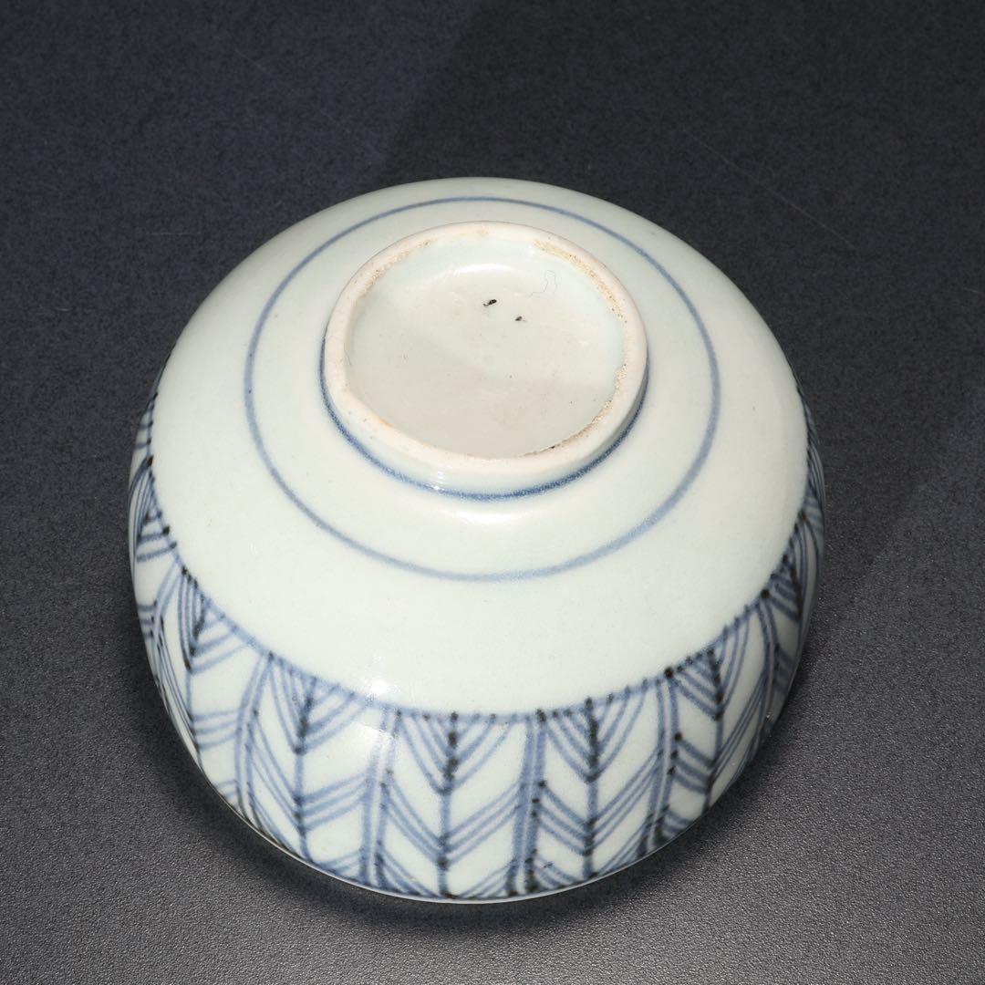 古伊万里　ころ茶碗　染付矢羽　骨董　R1378w2