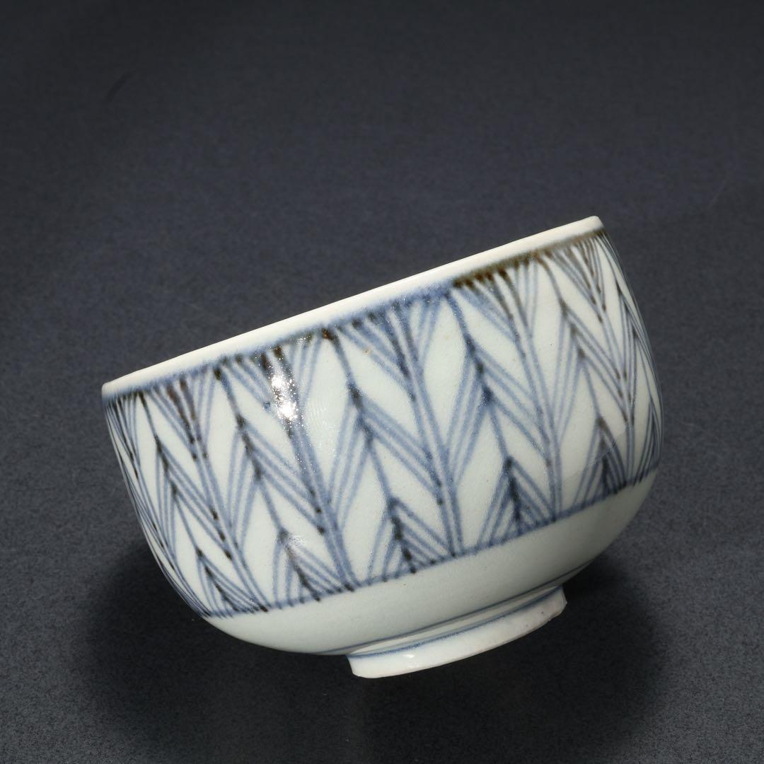 古伊万里　ころ茶碗　染付矢羽　骨董　R1378w2