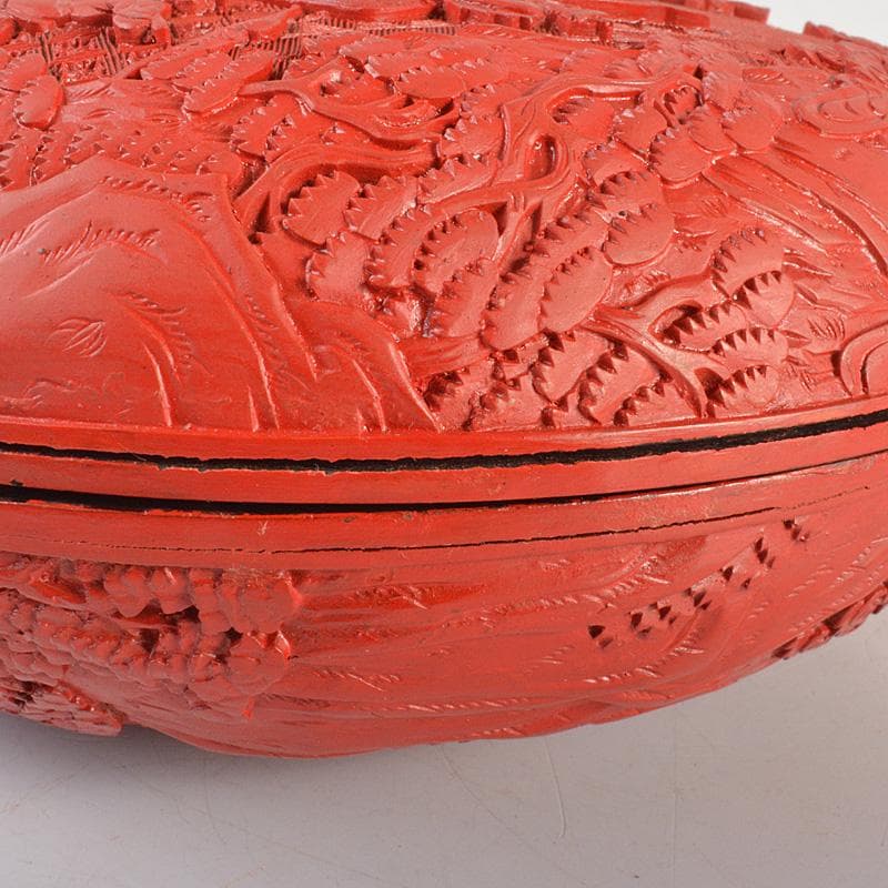 中国　堆朱風　山水人物文　蓋物　V　6442