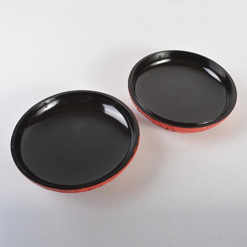 中国　堆朱風　山水人物文　蓋物　V　6442