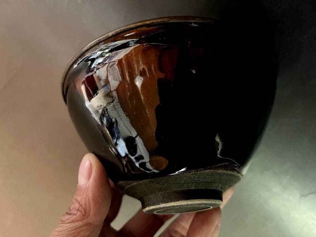 茶碗■黒定陶 天目茶碗 宗 黒釉定磁 建盛天目 仕覆 箱付 古玩 時代物 骨董■