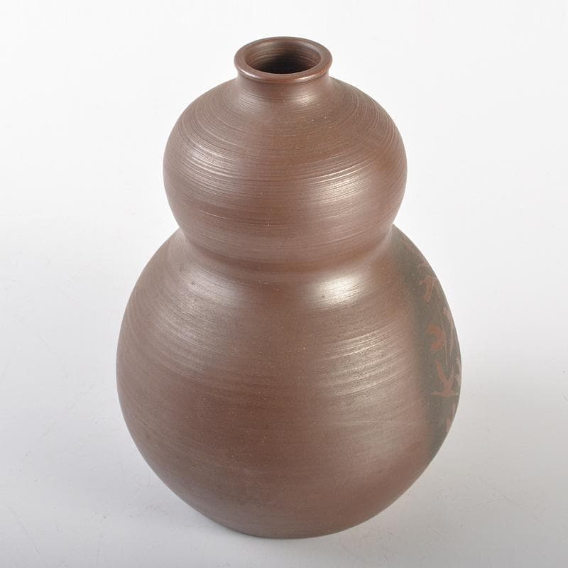 萬古焼　醉月陶苑　清水洋作　鶴文　瓢箪壷　共箱　V　R6578