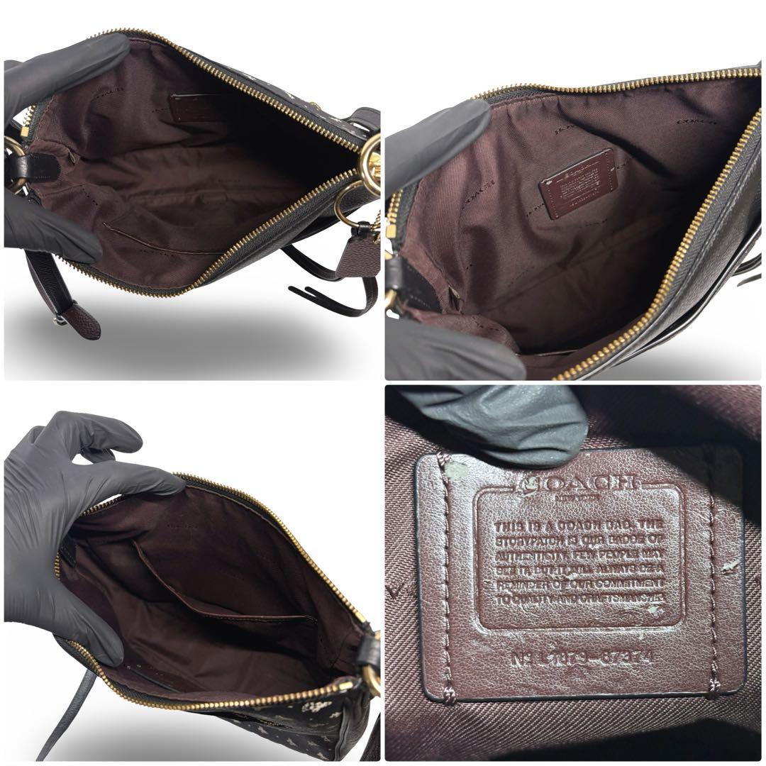 美品 COACH コーチ ショルダーバッグ 花柄 レザー 本革 黒